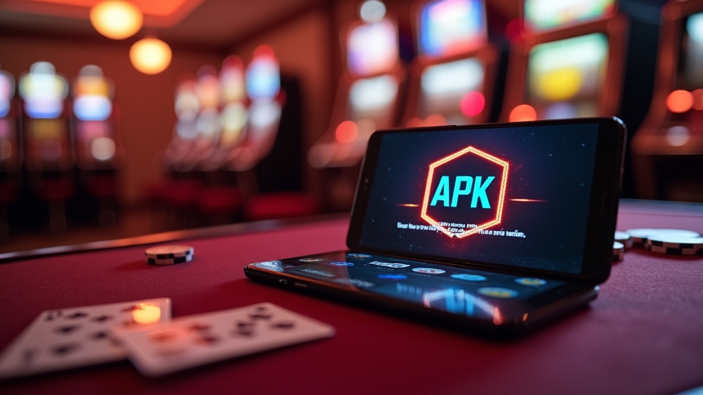 Android phone showing an APK install screen in a dark casino environment