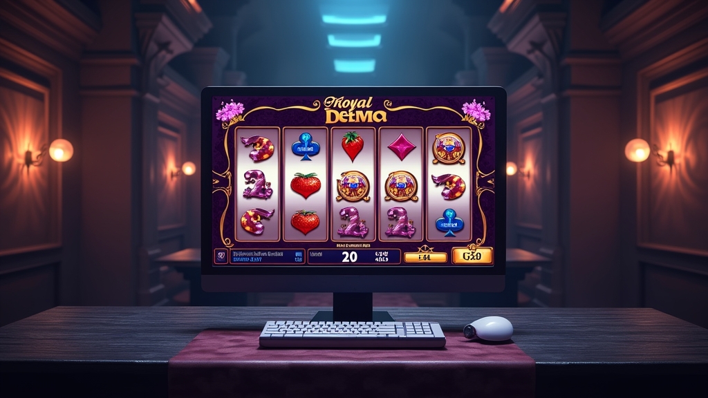 Browser-based Royal Joker demo slot shown on a glowing casino screen