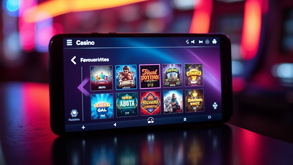 Smartphone showing a casino lobby with game categories and search tools